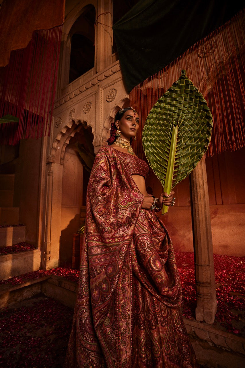 Diwan-i-Khas Maroon Lehenga with Dupatta Set of 3