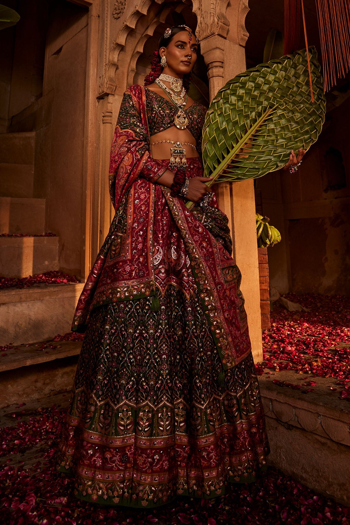 Mor Mahal Green-Magenta Lehenga with Dupatta Set of 3