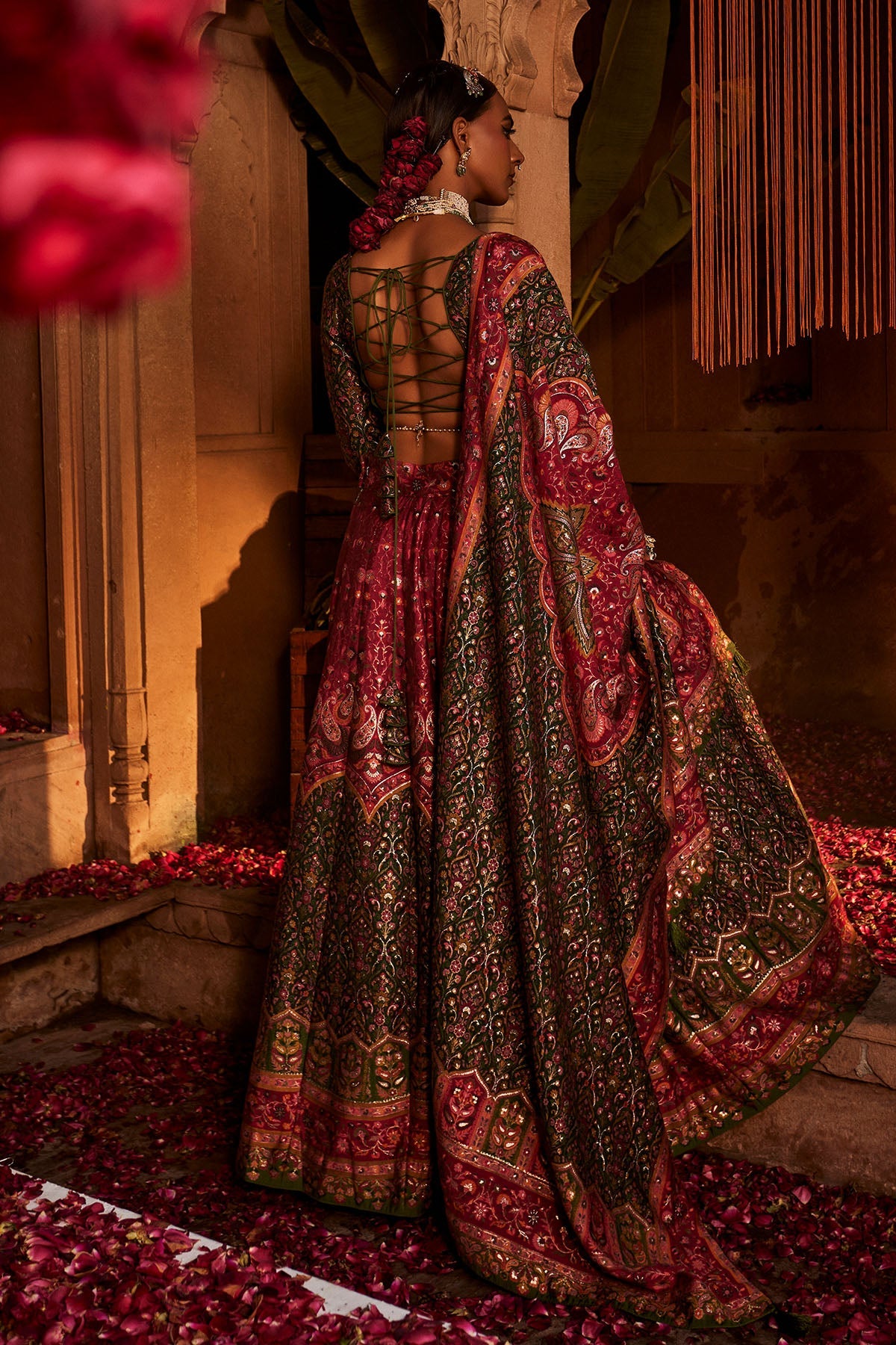 Mor Mahal Green-Magenta Lehenga with Dupatta Set of 3