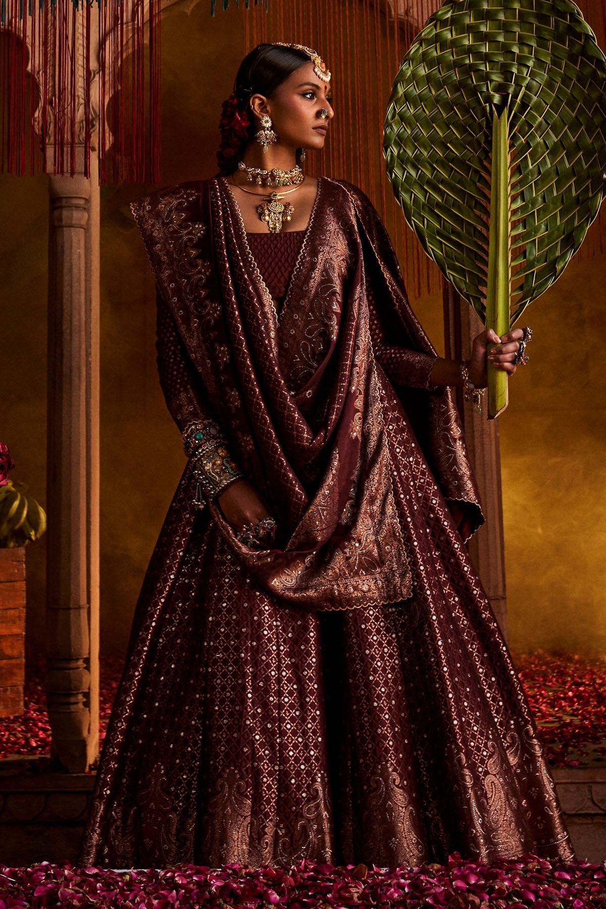 Falaknuma Deep Burgundy Lehenga with Dupatta Set of 3