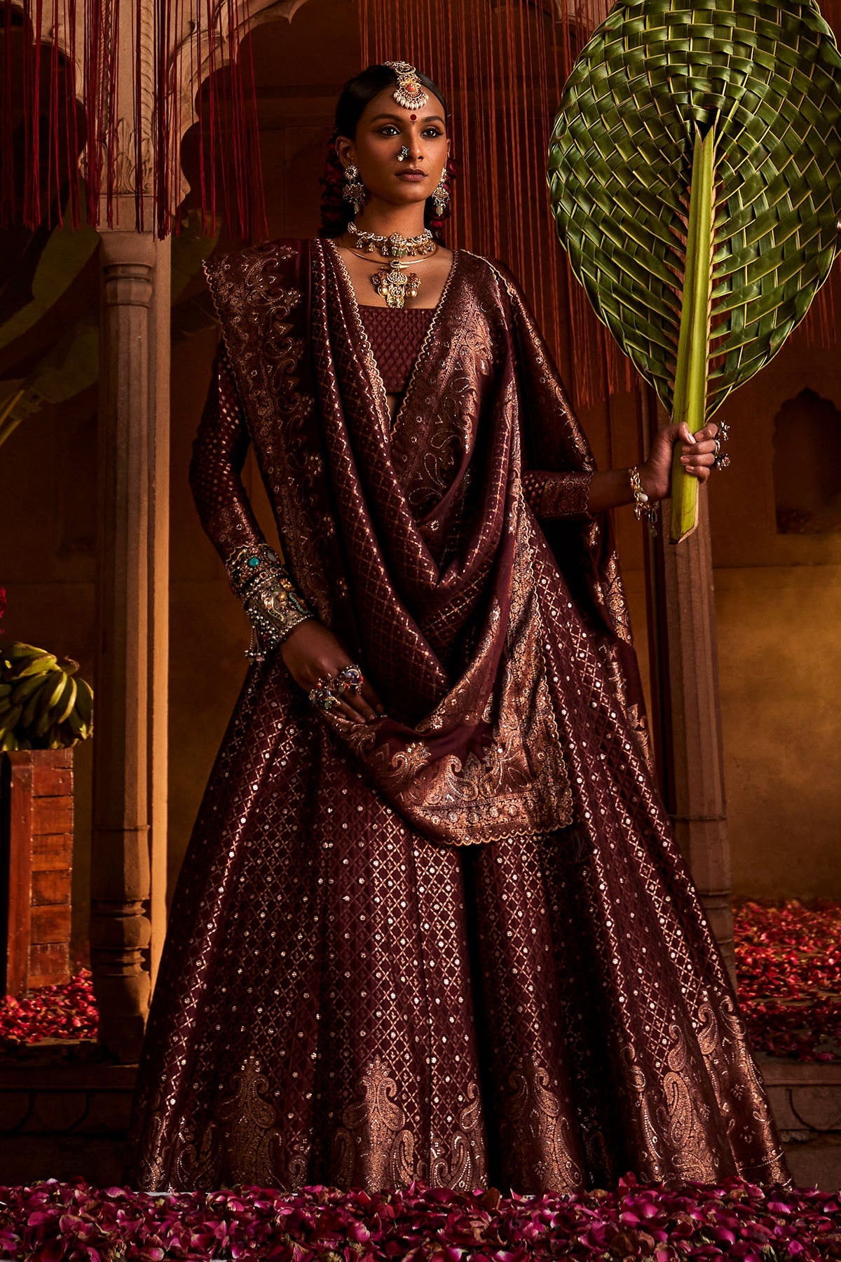 Falaknuma Deep Burgundy Lehenga with Dupatta Set of 3