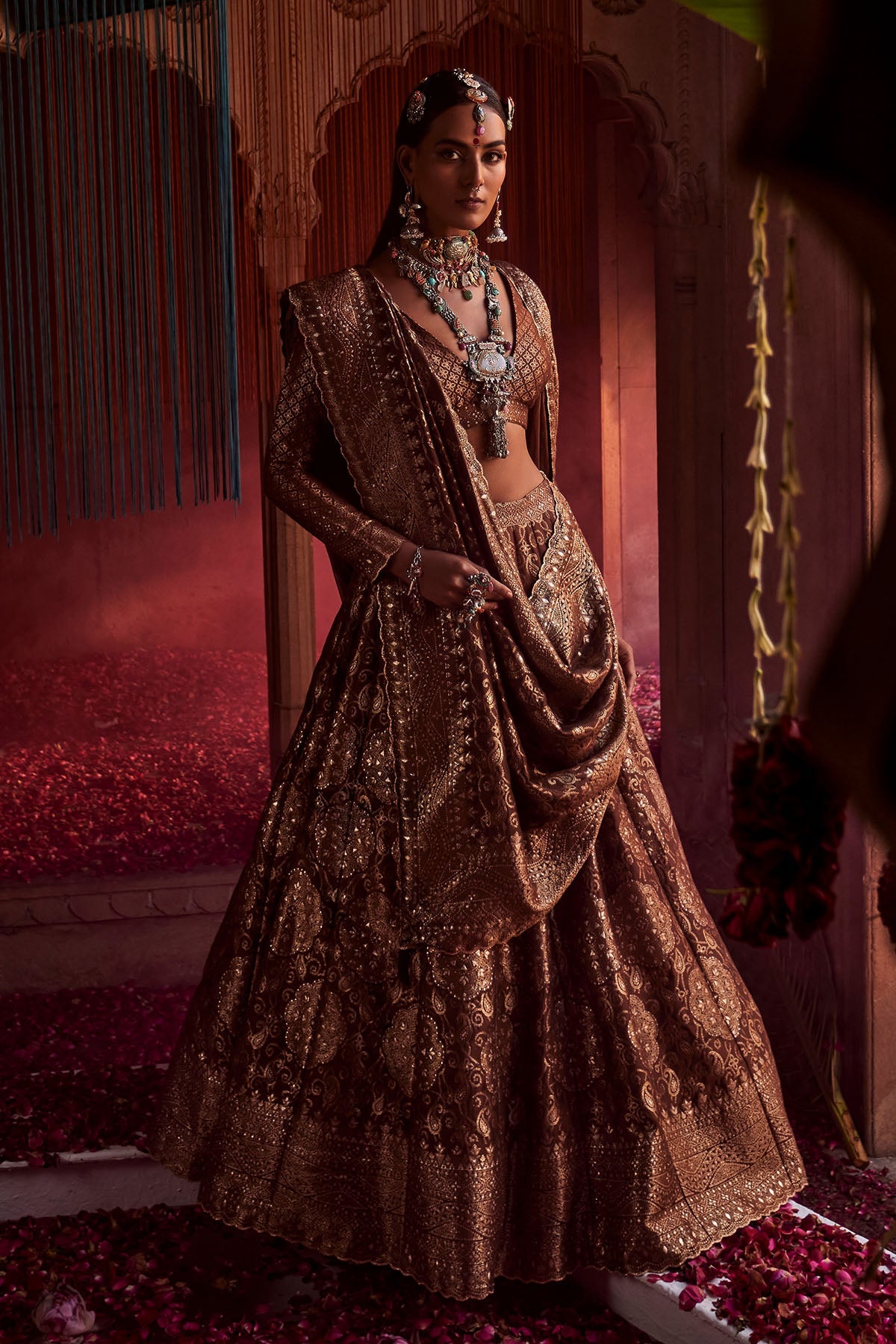 Sheesh Mahal Brown Lehenga with Dupatta Set of 3