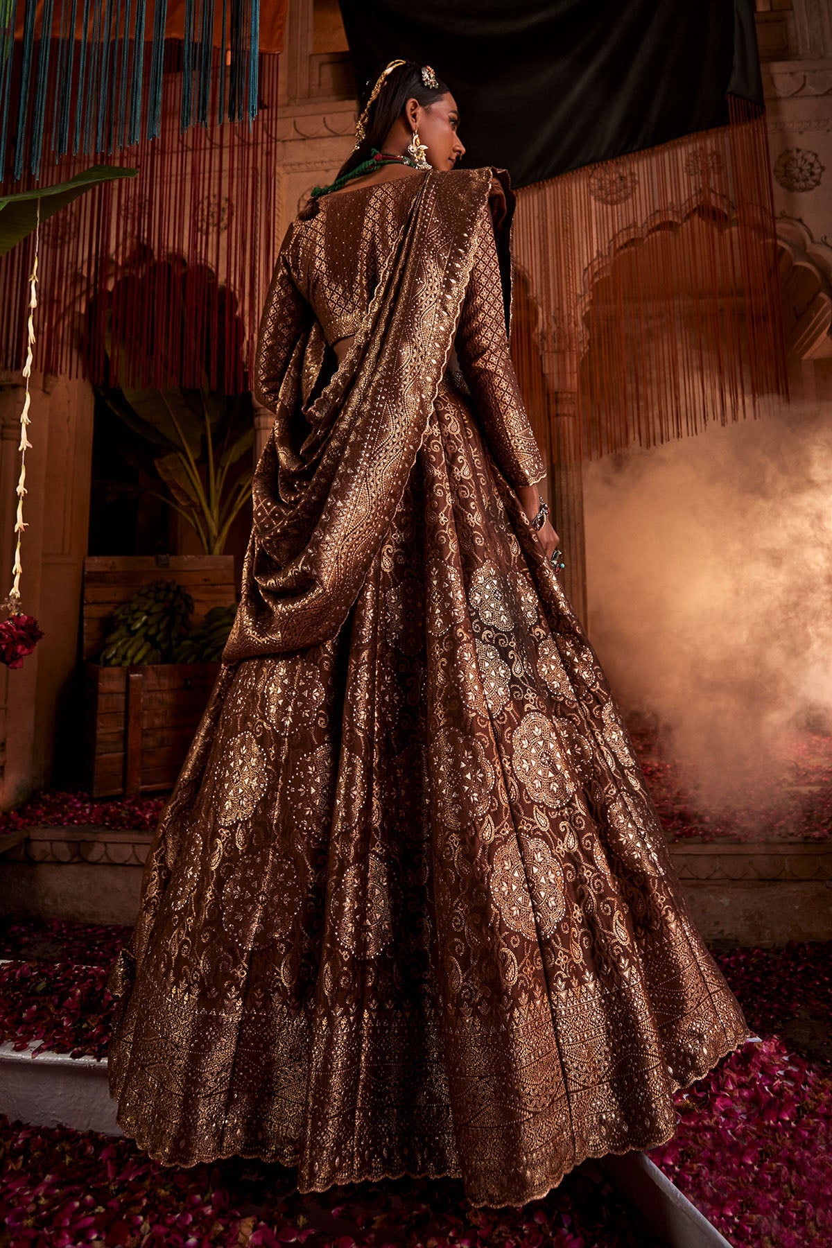 Sheesh Mahal Brown Lehenga with Dupatta Set of 3