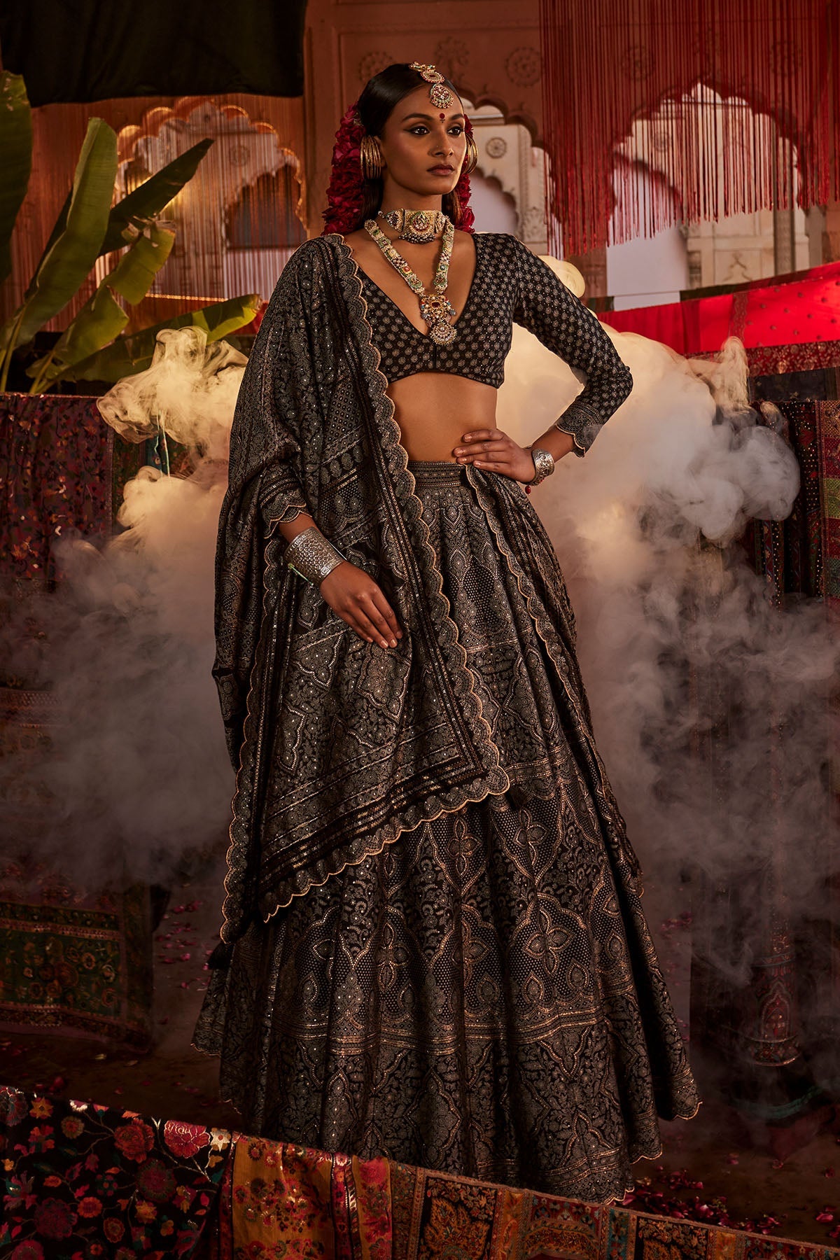 Soneri Mahal Black Lehenga with Dupatta Set of 3