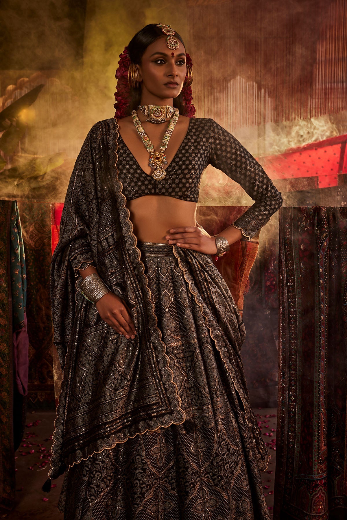 Soneri Mahal Black Lehenga with Dupatta Set of 3