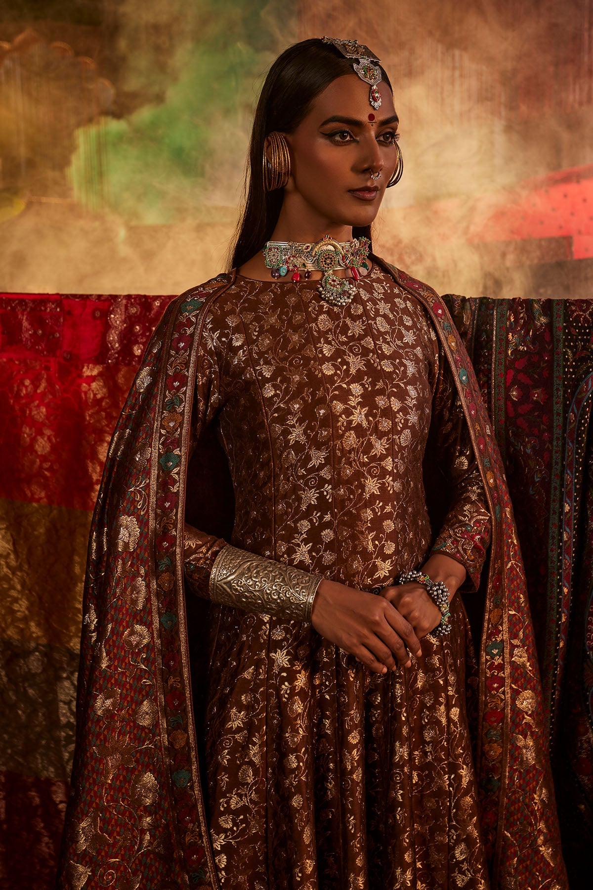 Begumpur Brown Anarkali with Dupatta Set of 3