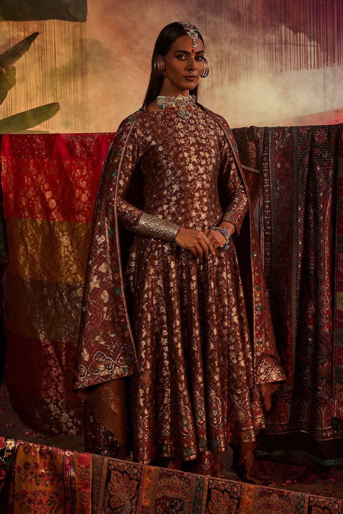 Begumpur Brown Anarkali with Dupatta Set of 3