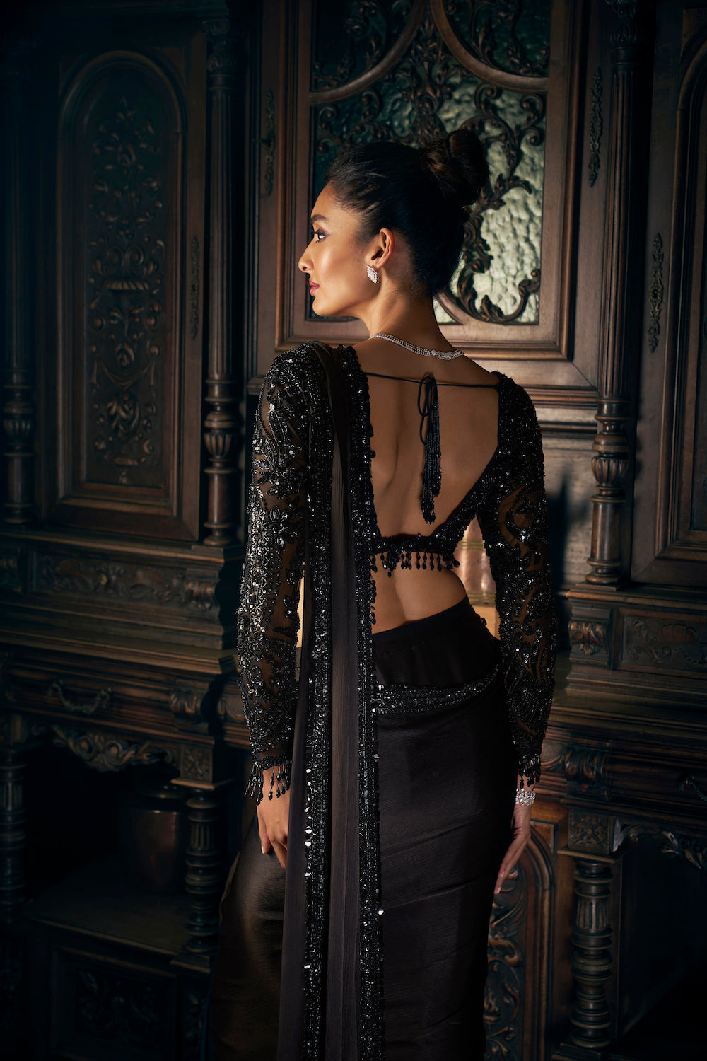 Black Stitched Saree