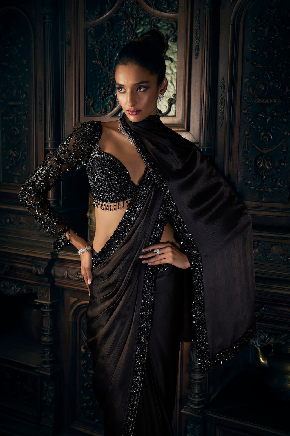 Black Stitched Saree