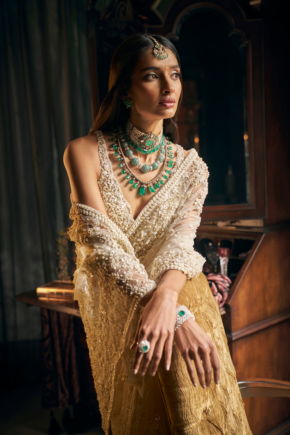 Nora Fatehi in Ivory Three-dimensional Saree