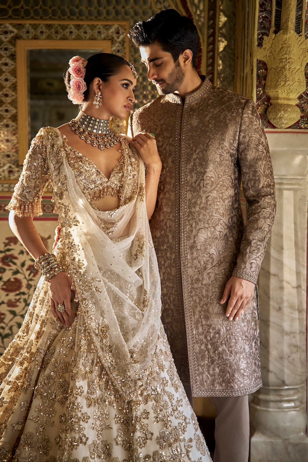 Ivory Gold Floral Lehenga Set