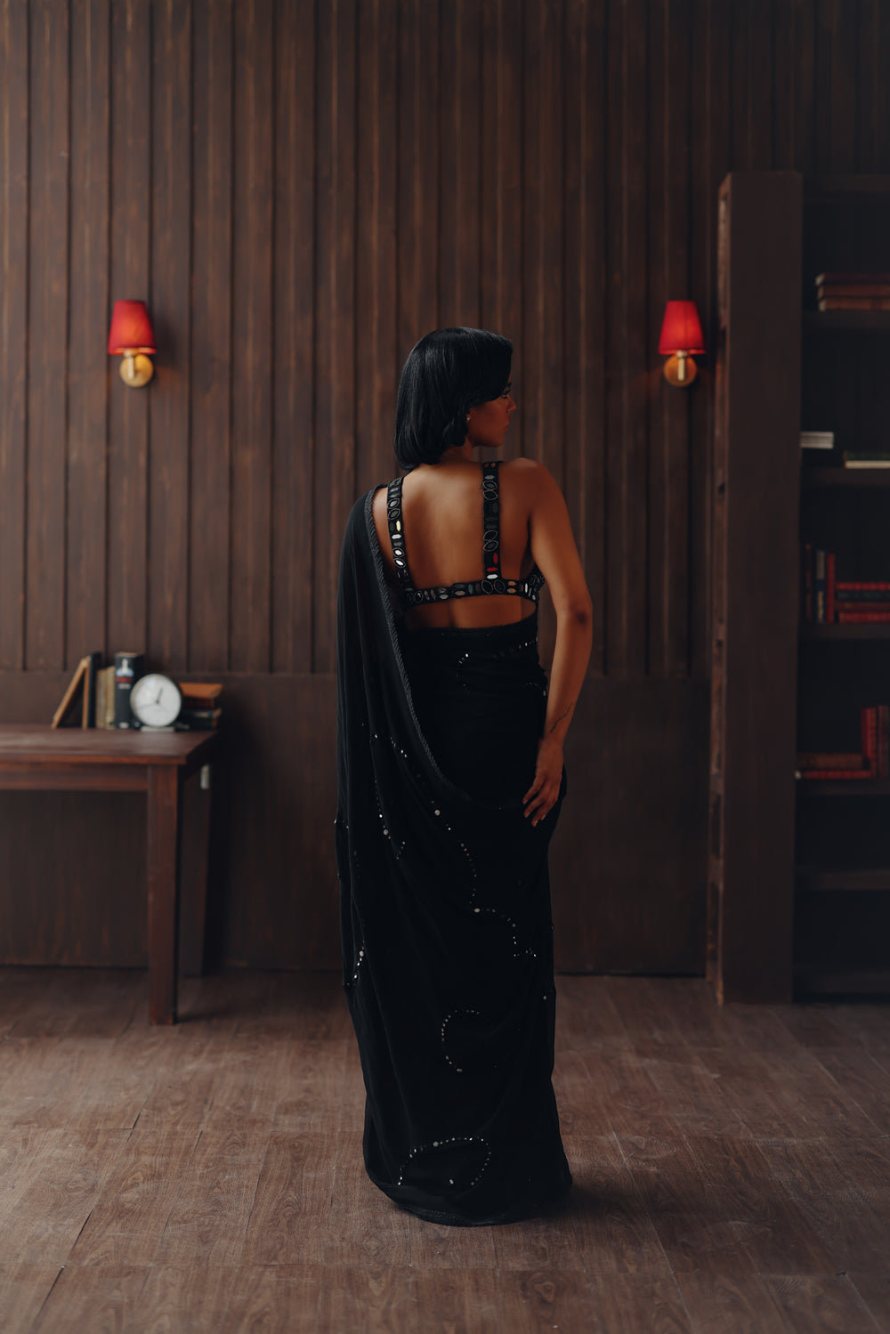 Georgette embellished saree with Mirrorwork Bralette
