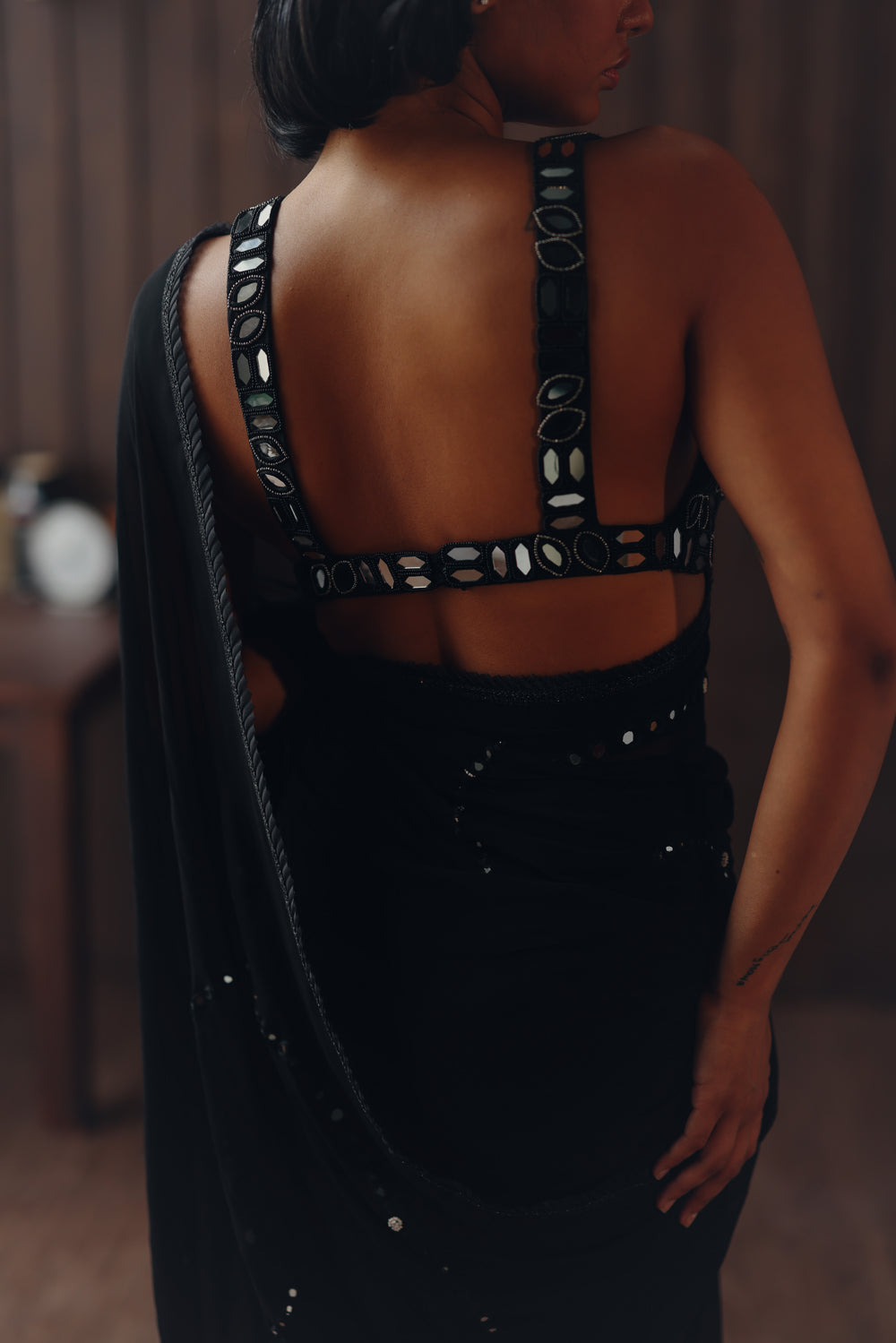 Georgette embellished saree with Mirrorwork Bralette