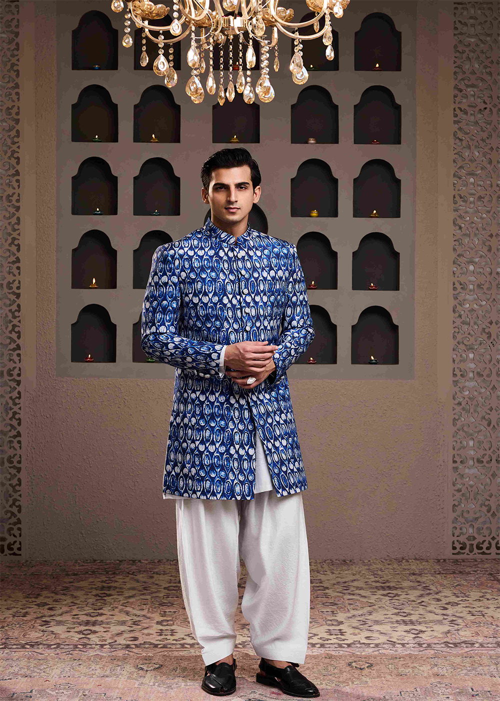 Indigo Printed Sherwani Kurta Salwar