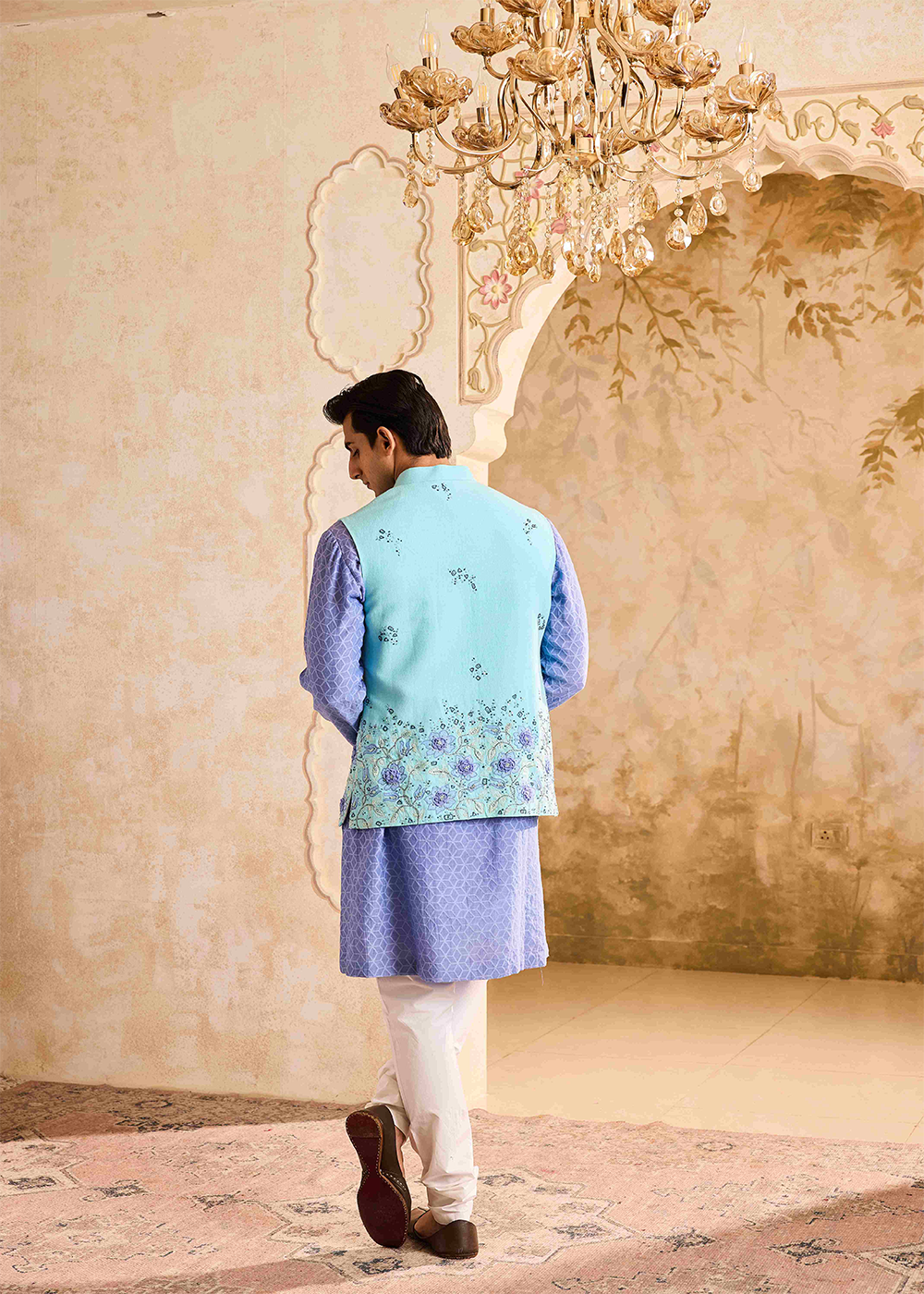 Turq Bundi Jacketlilac Kurta Ivory Churidar