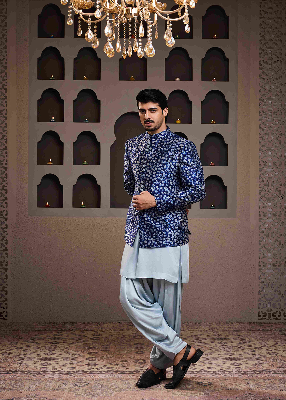 Indigo Printed Short Jacket Kurta Patiyala Salwar
