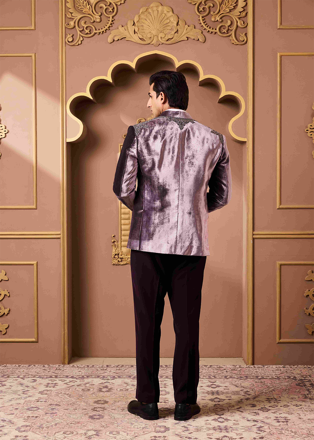Lilac Embroidered Coat and Vest with Pant