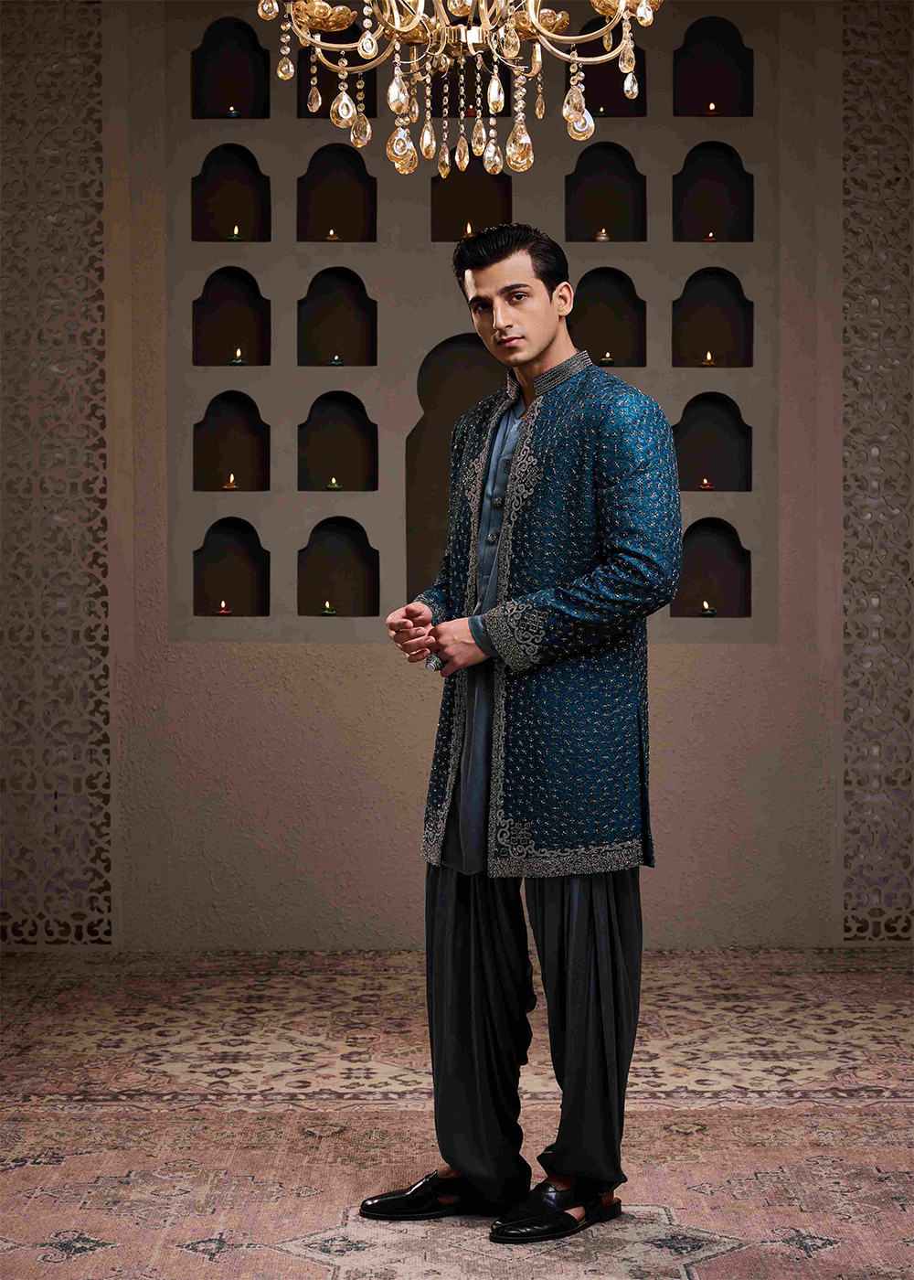 Teal Jacket Kurta Patiyala Salwar