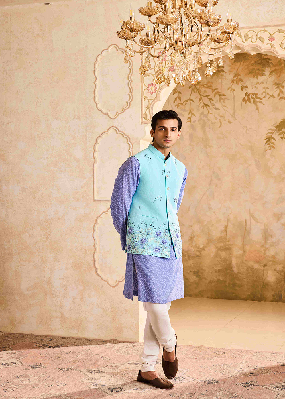 Turq Bundi Jacketlilac Kurta Ivory Churidar