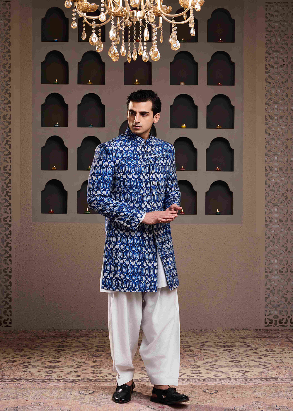 Indigo Printed Sherwani Kurta Salwar