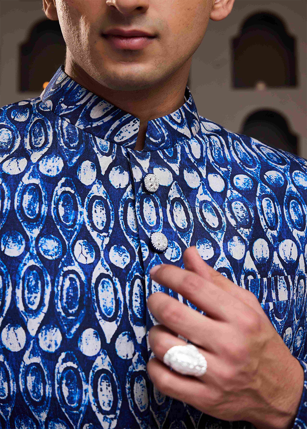 Indigo Printed Sherwani Kurta Salwar