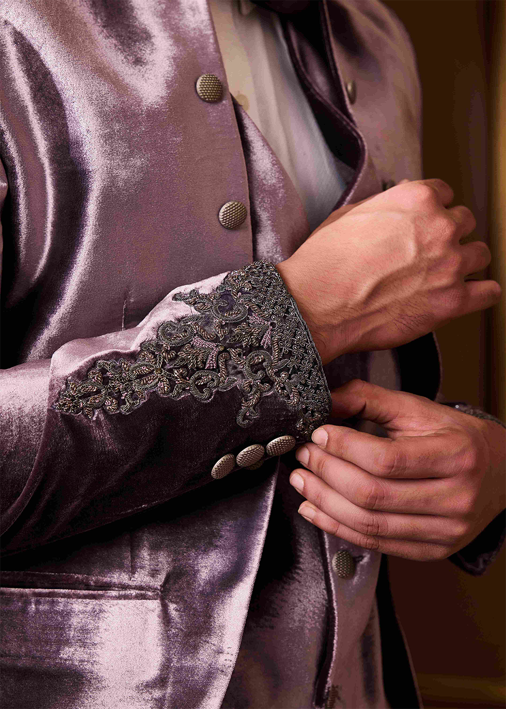 Lilac Embroidered Coat and Vest with Pant