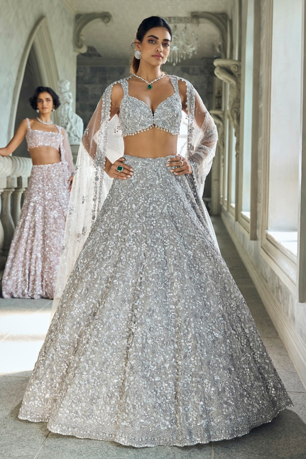 Silver Sequin Lehenga Set - Main Image