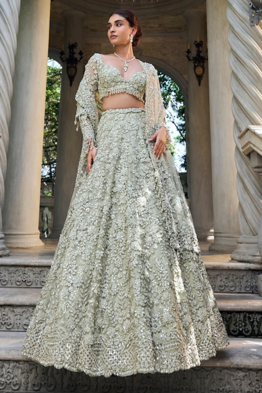 Sage Green Three-Dimensional Lehenga Set S