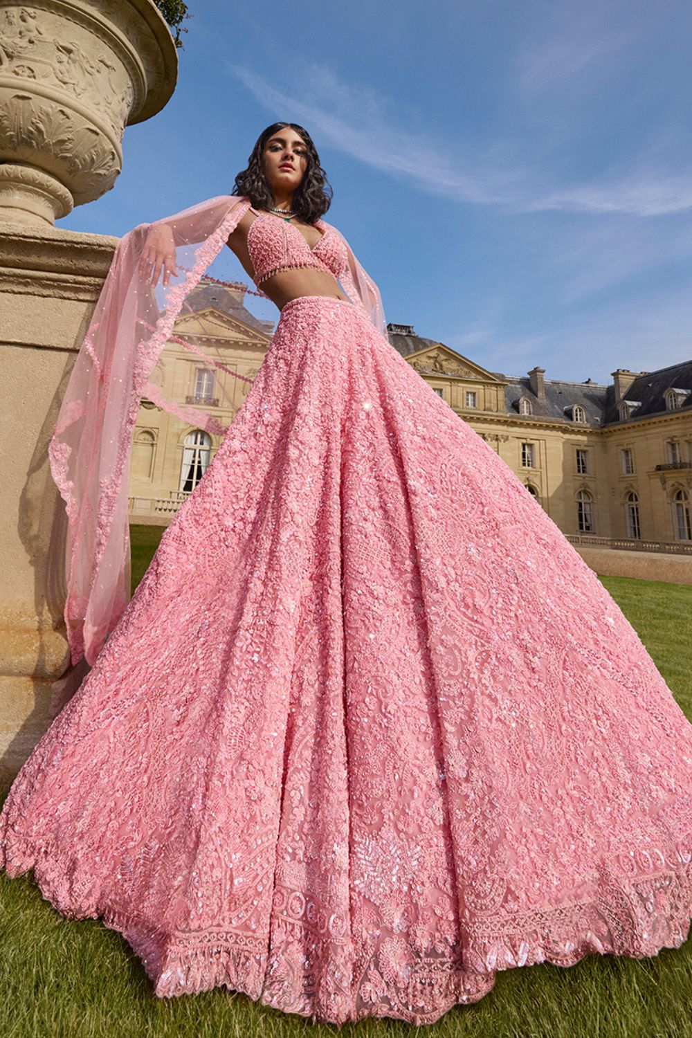 pink lehenga dress 300660-RO Powder Pink Designer Lehenga with Ruffle Dupatta
