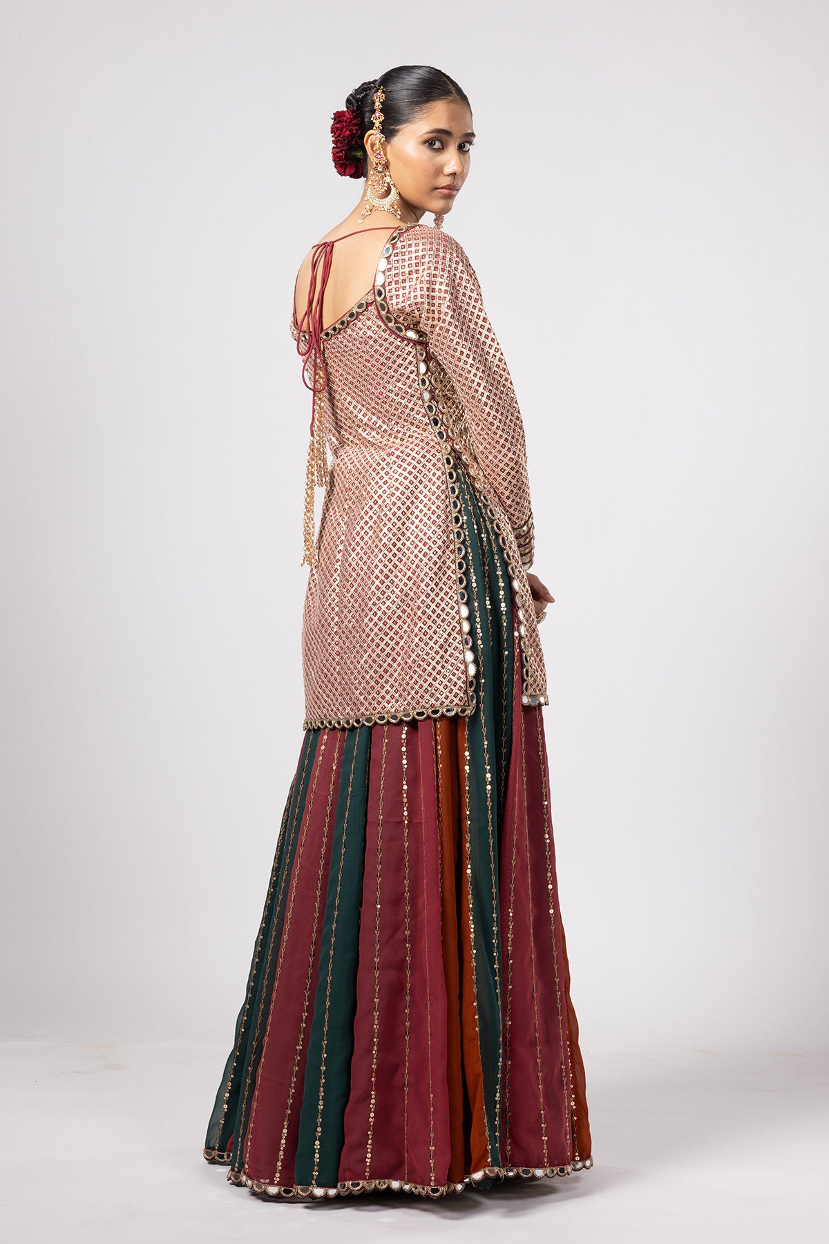 Jade Green Kurta Lehenga Pants Set