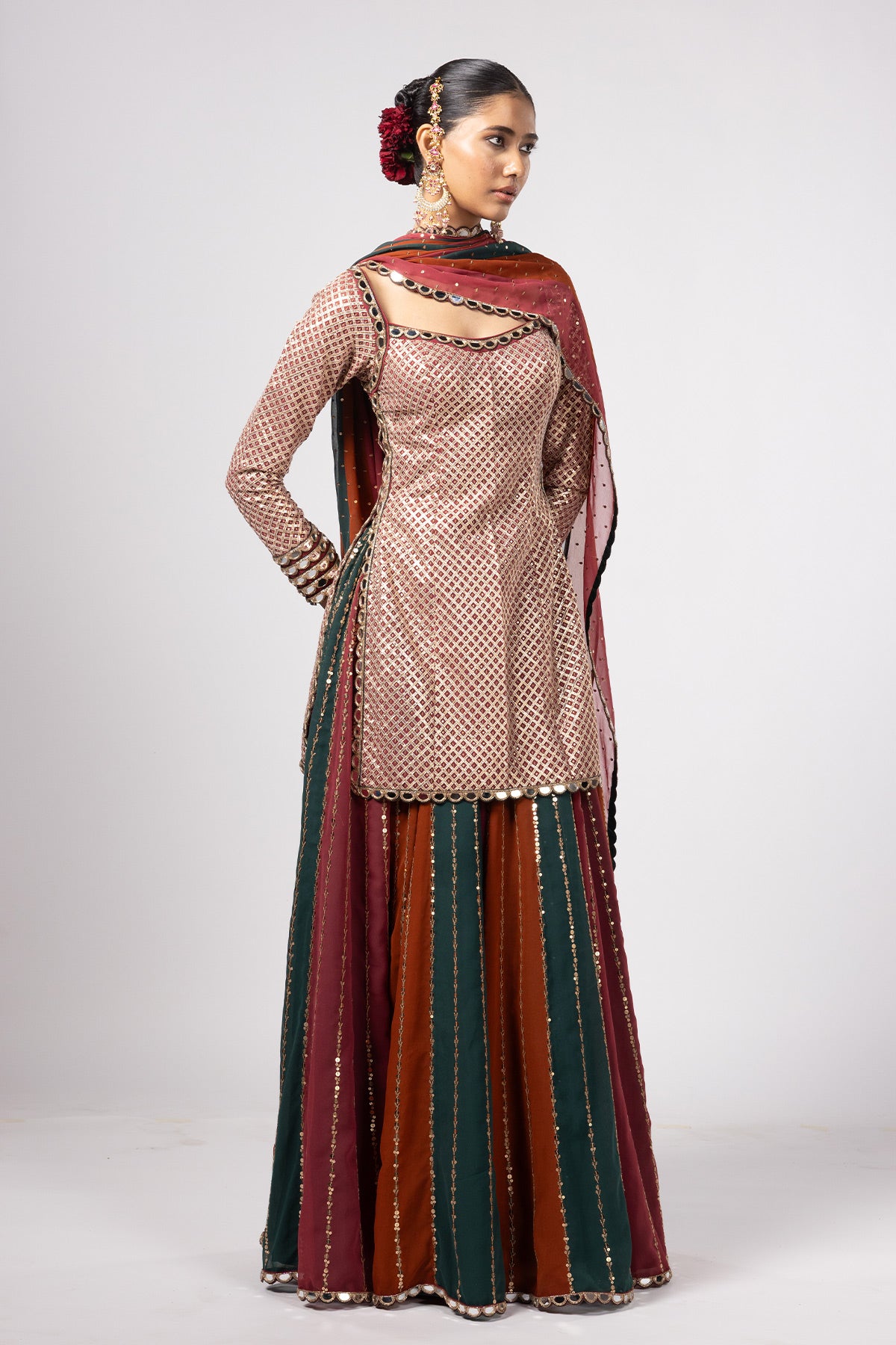 Jade Green Kurta Lehenga Pants Set