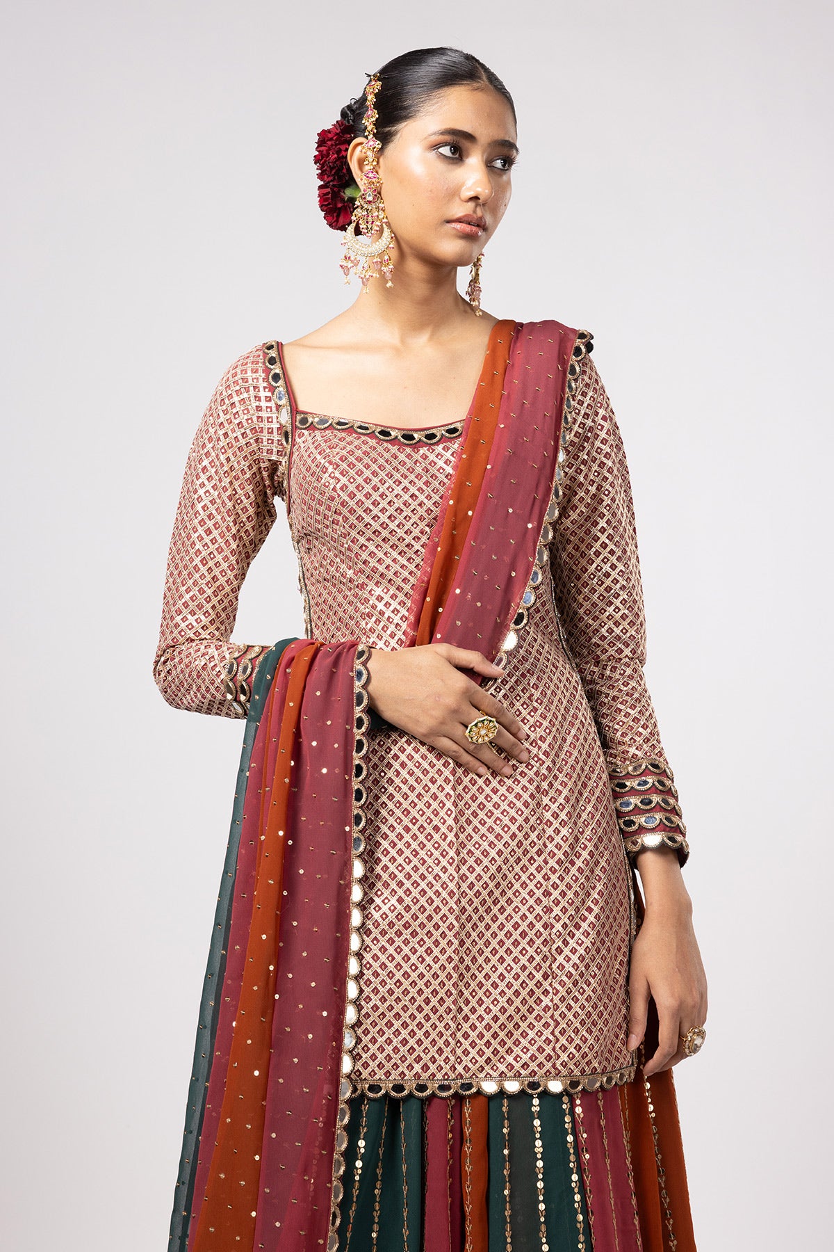 Jade Green Kurta Lehenga Pants Set