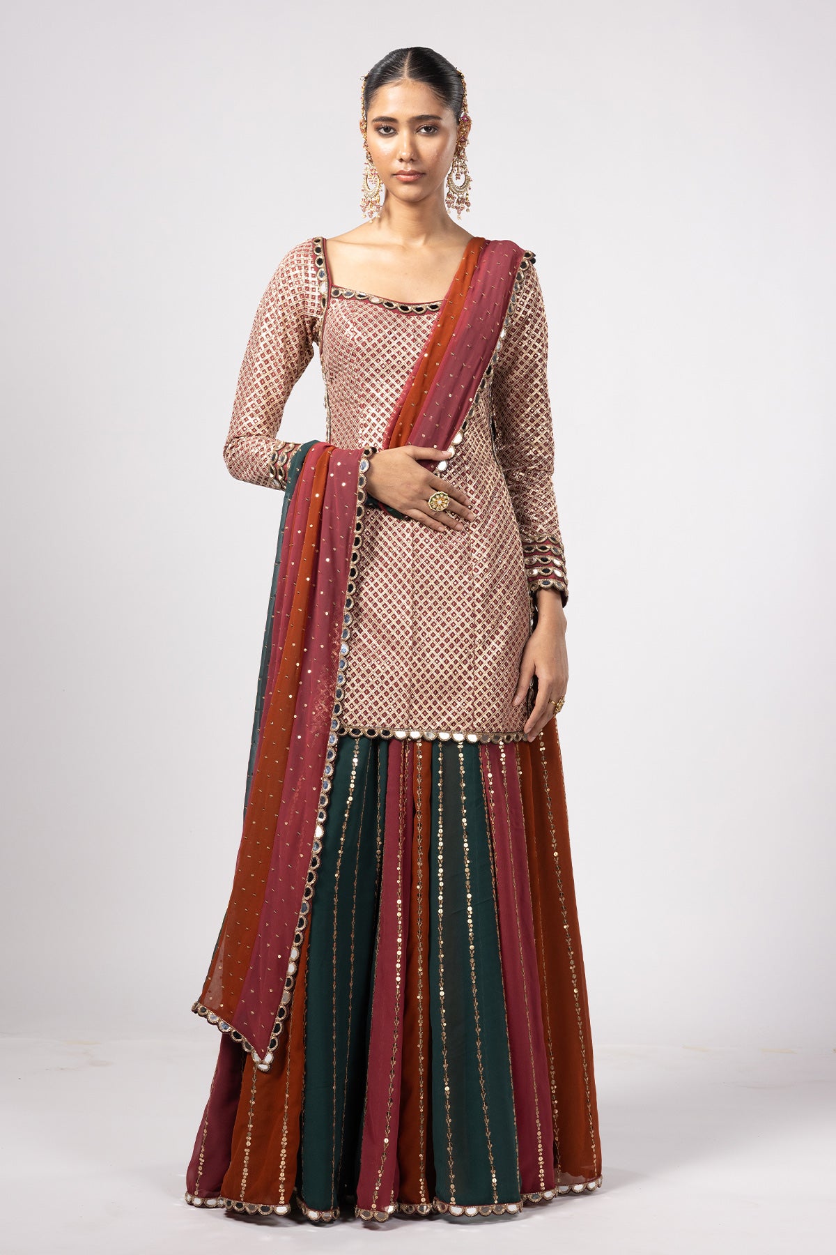 Jade Green Kurta Lehenga Pants Set