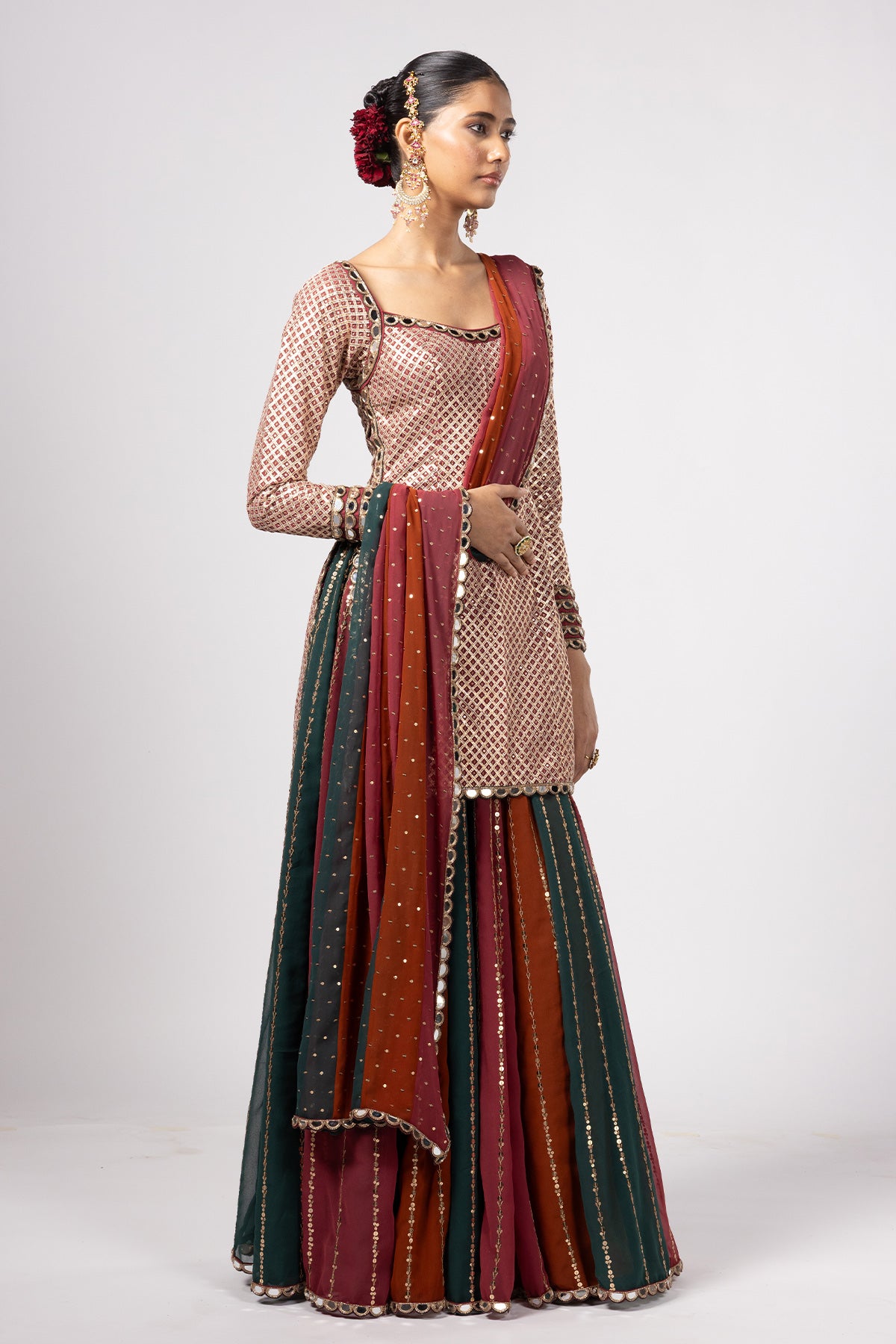 Jade Green Kurta Lehenga Pants Set