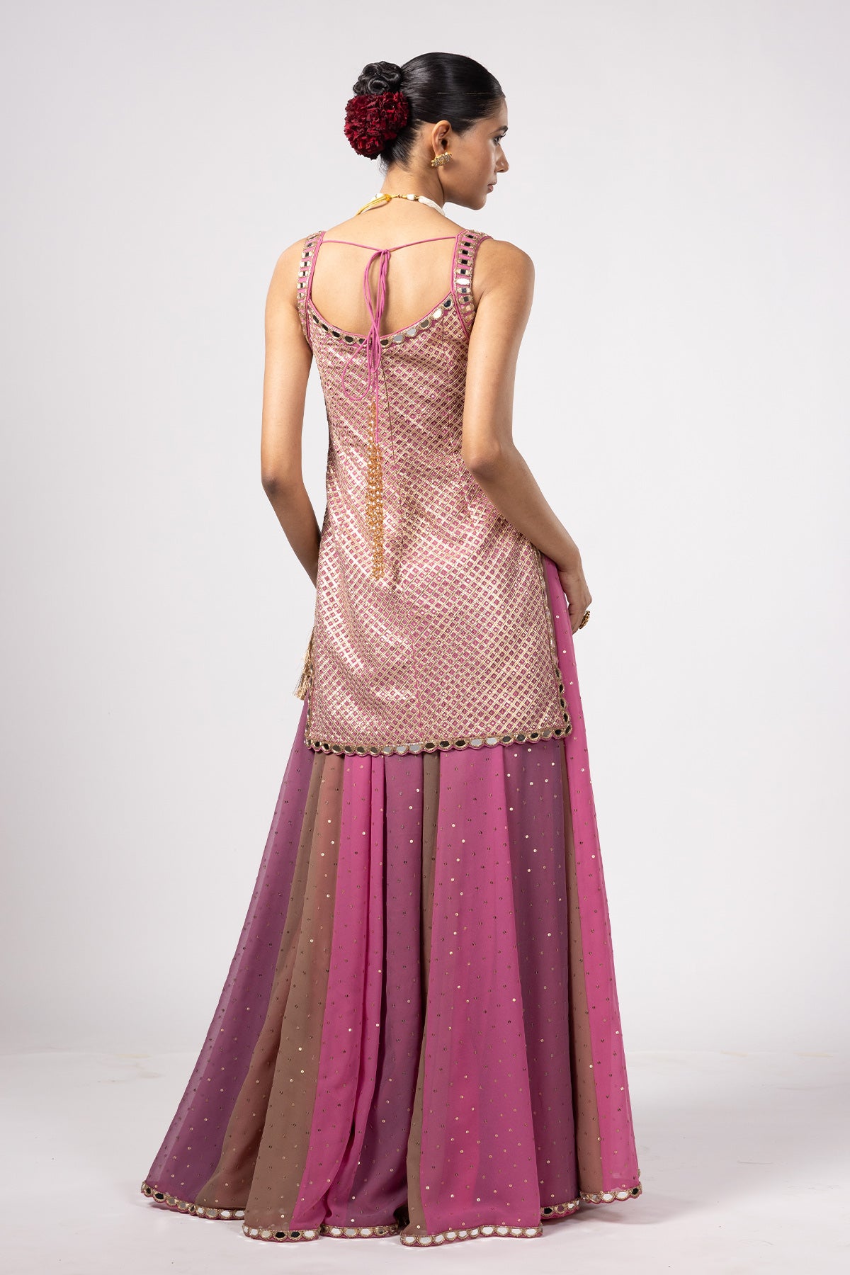 Dark Blush Kurta Lehenga Pants Set