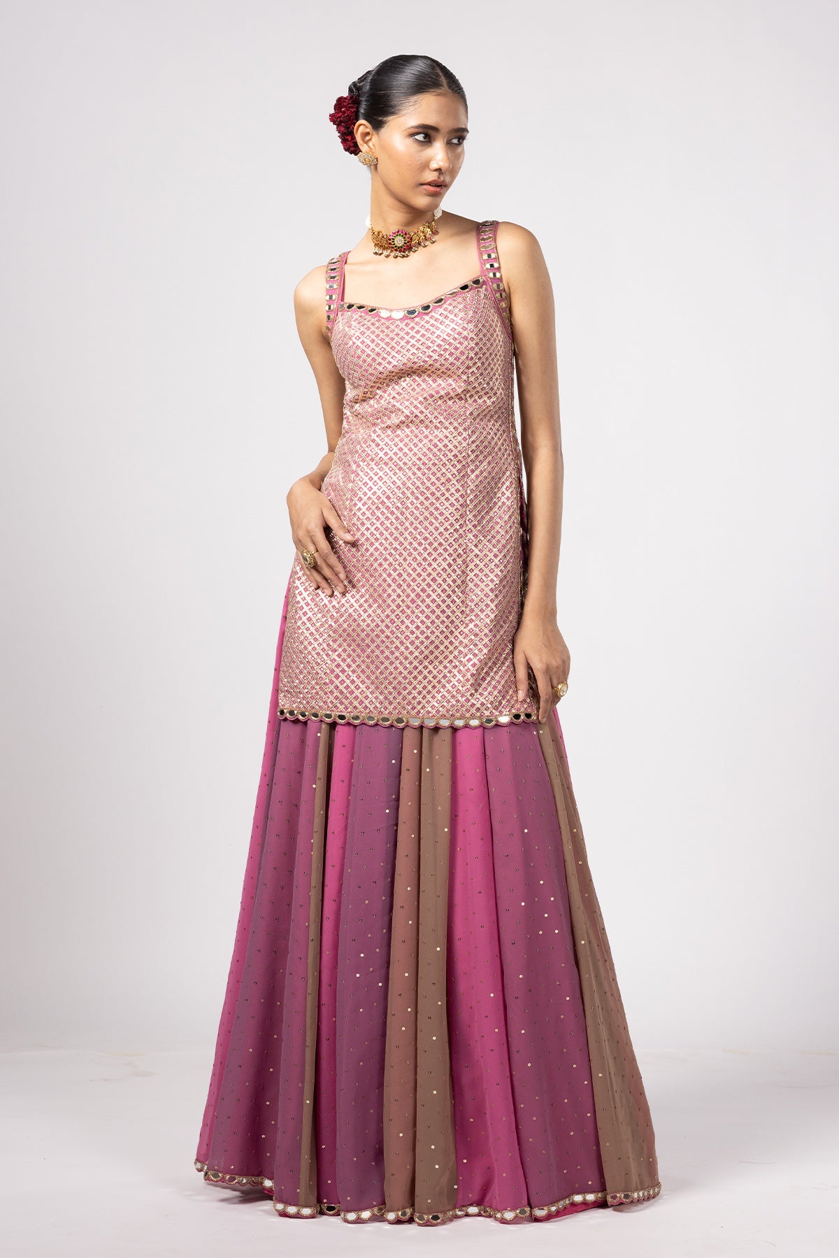 Dark Blush Kurta Lehenga Pants Set