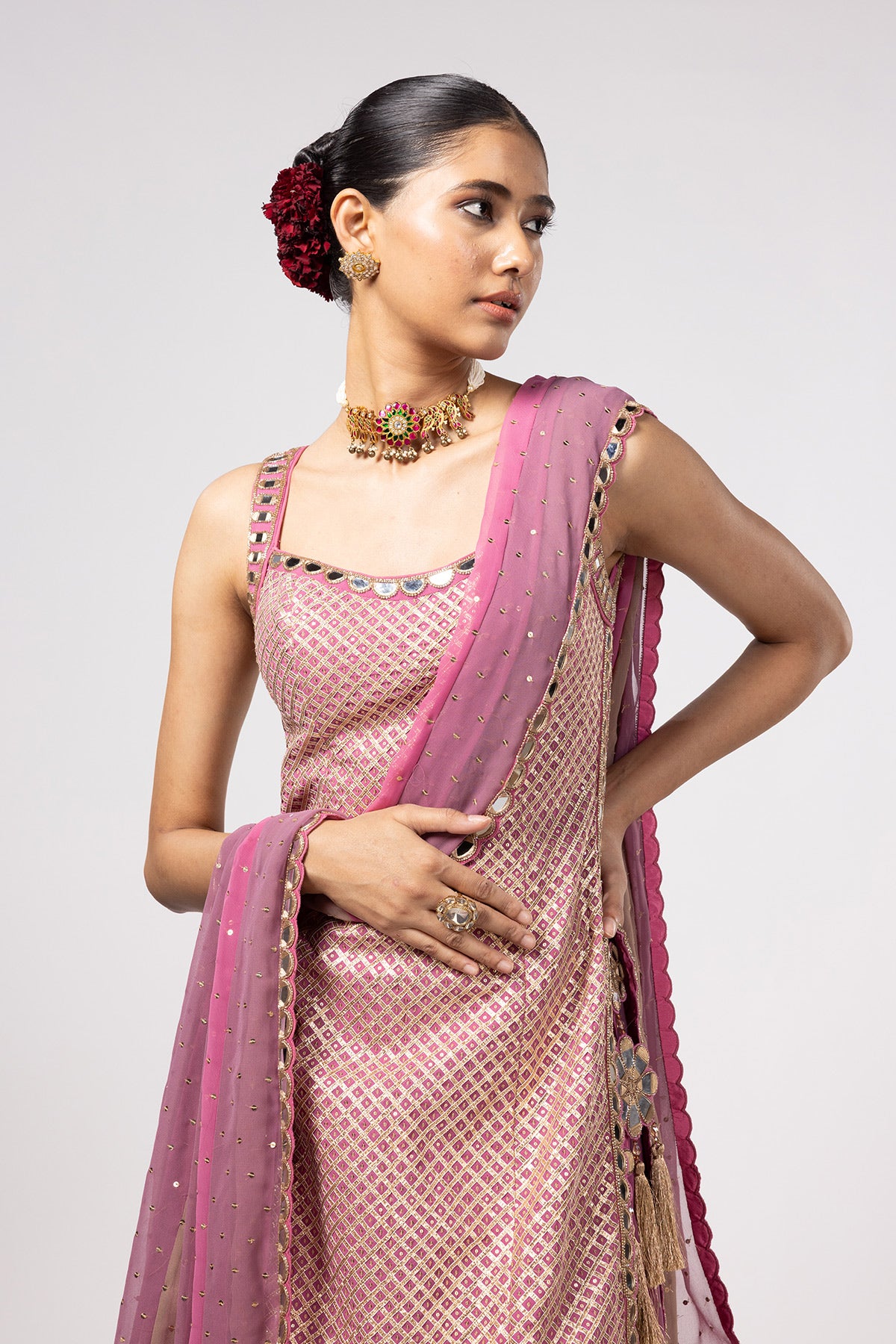 Dark Blush Kurta Lehenga Pants Set