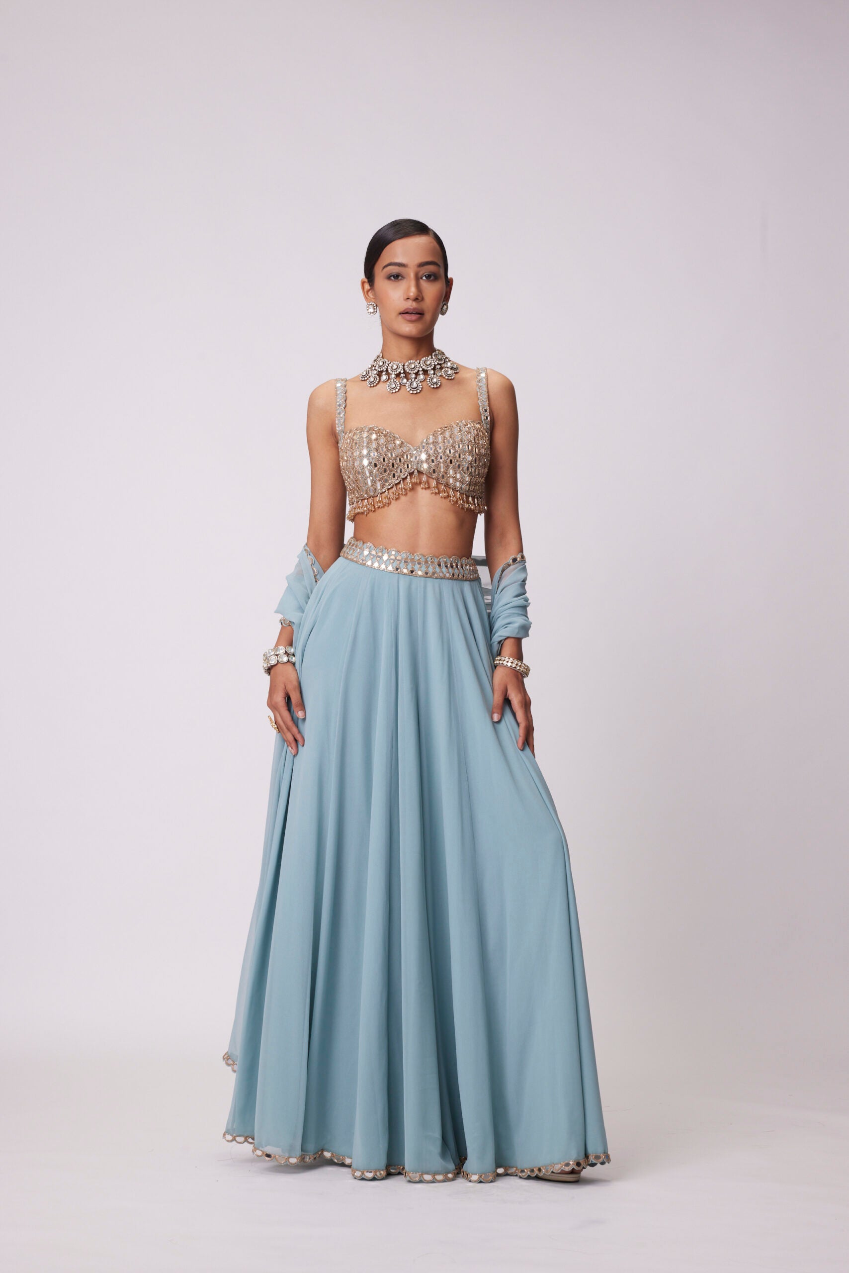 Powder Blue Mirror Embroidered Lehenga Pants set