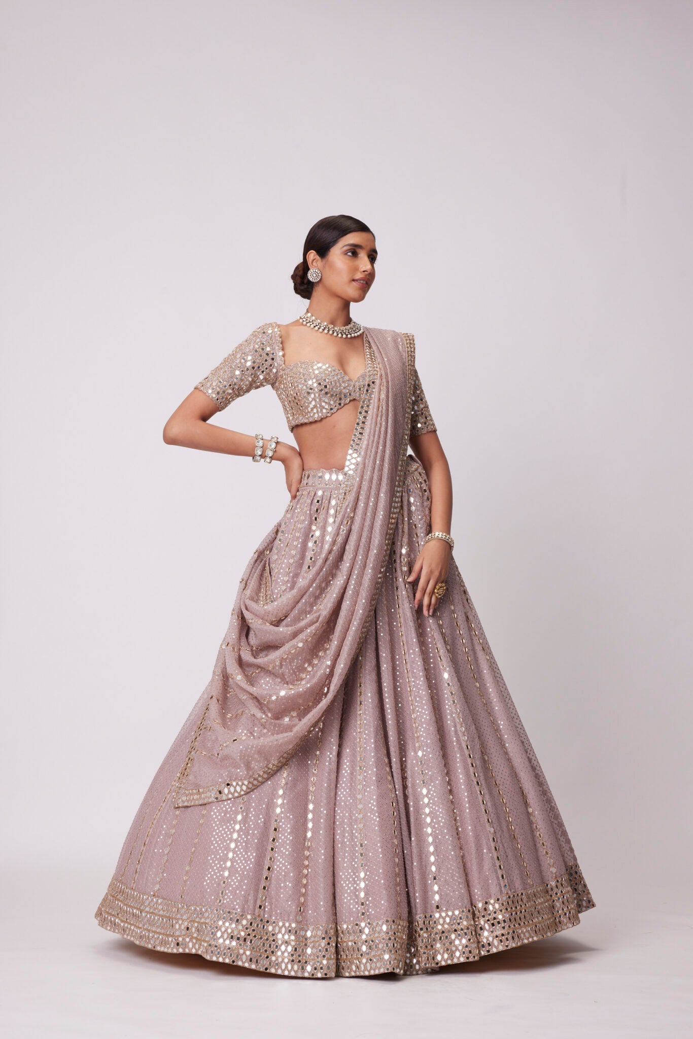 Ash Pink Sequin Embroidered Lehenga Set
