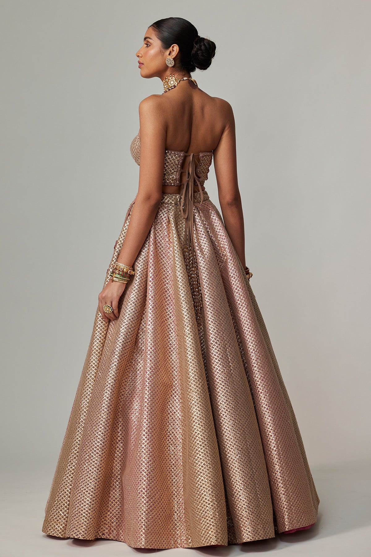 Deep Beige Multicolor Corset With Skirt