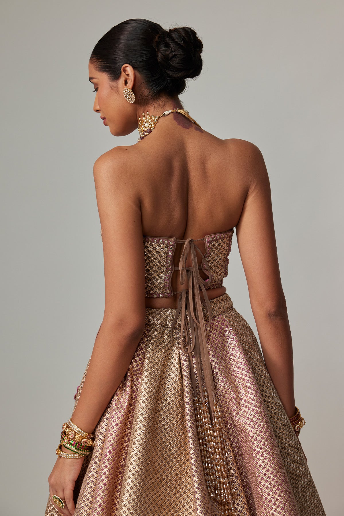 Deep Beige Multicolor Corset With Skirt