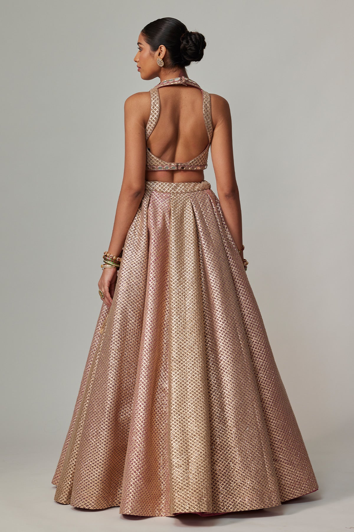 Deep Beige Multicolor With Crop Top