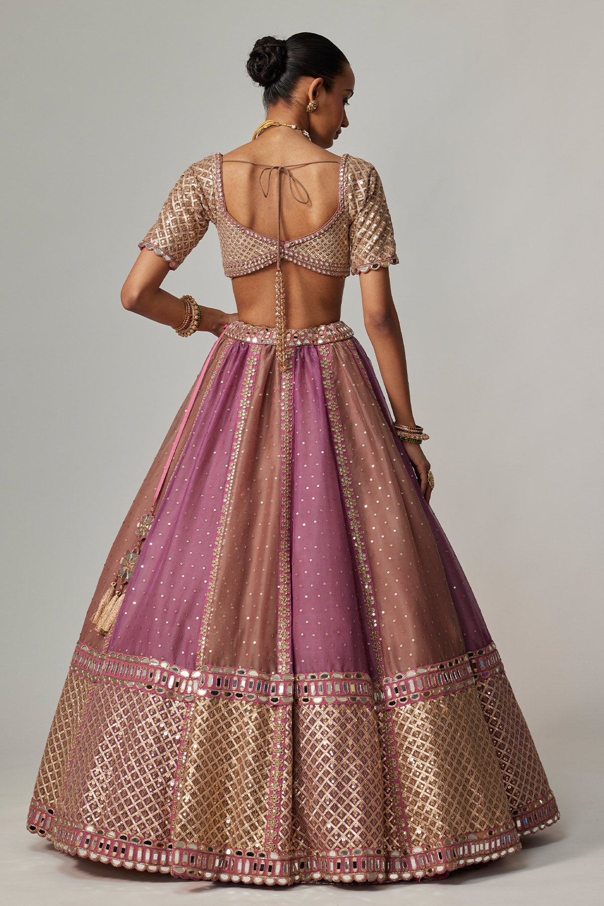 Mud Mauve Multicolor Sequin Scatter Lehenga With Elbow Sleeve Blouse