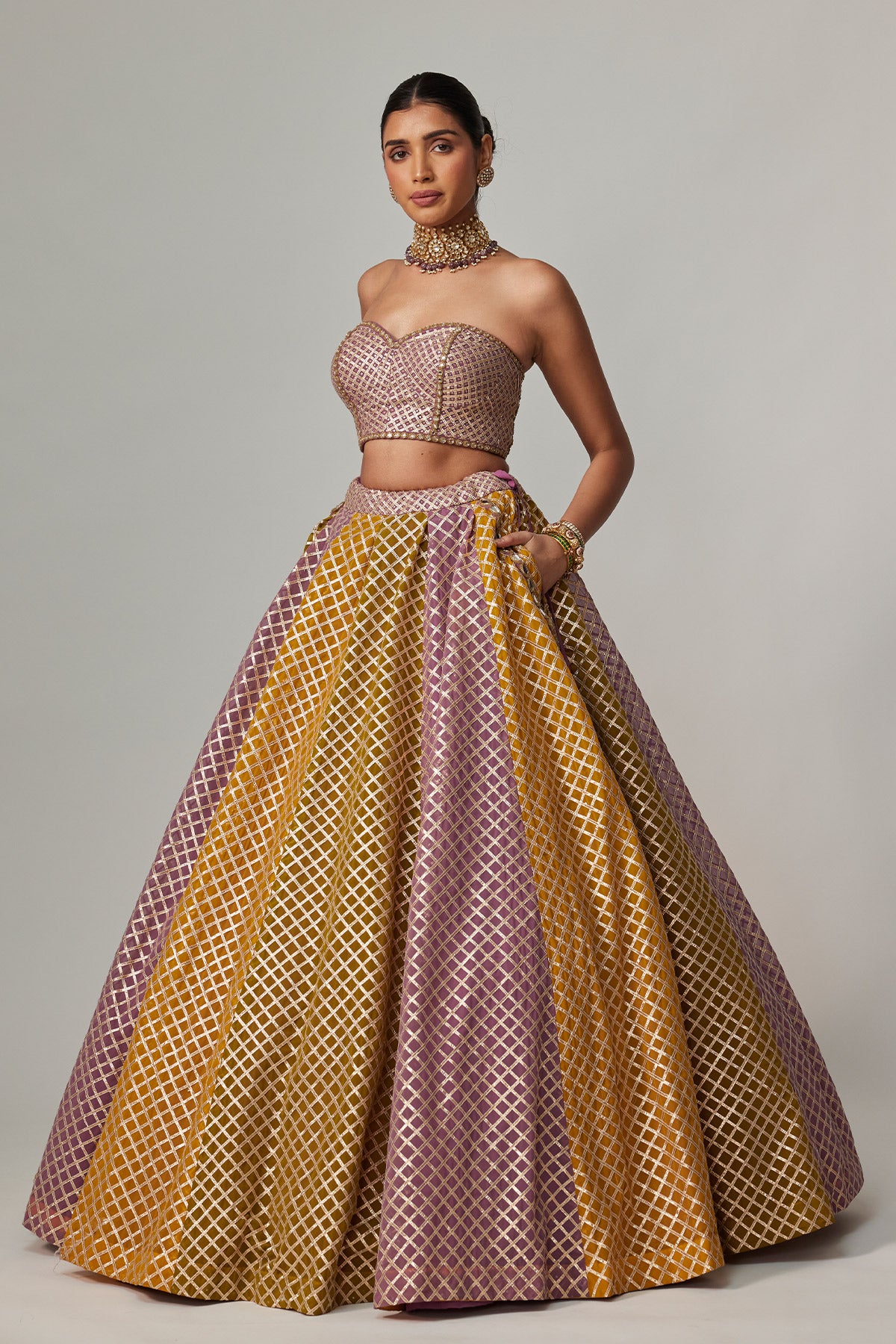 Mustard Multicolor Corset Skirt Set