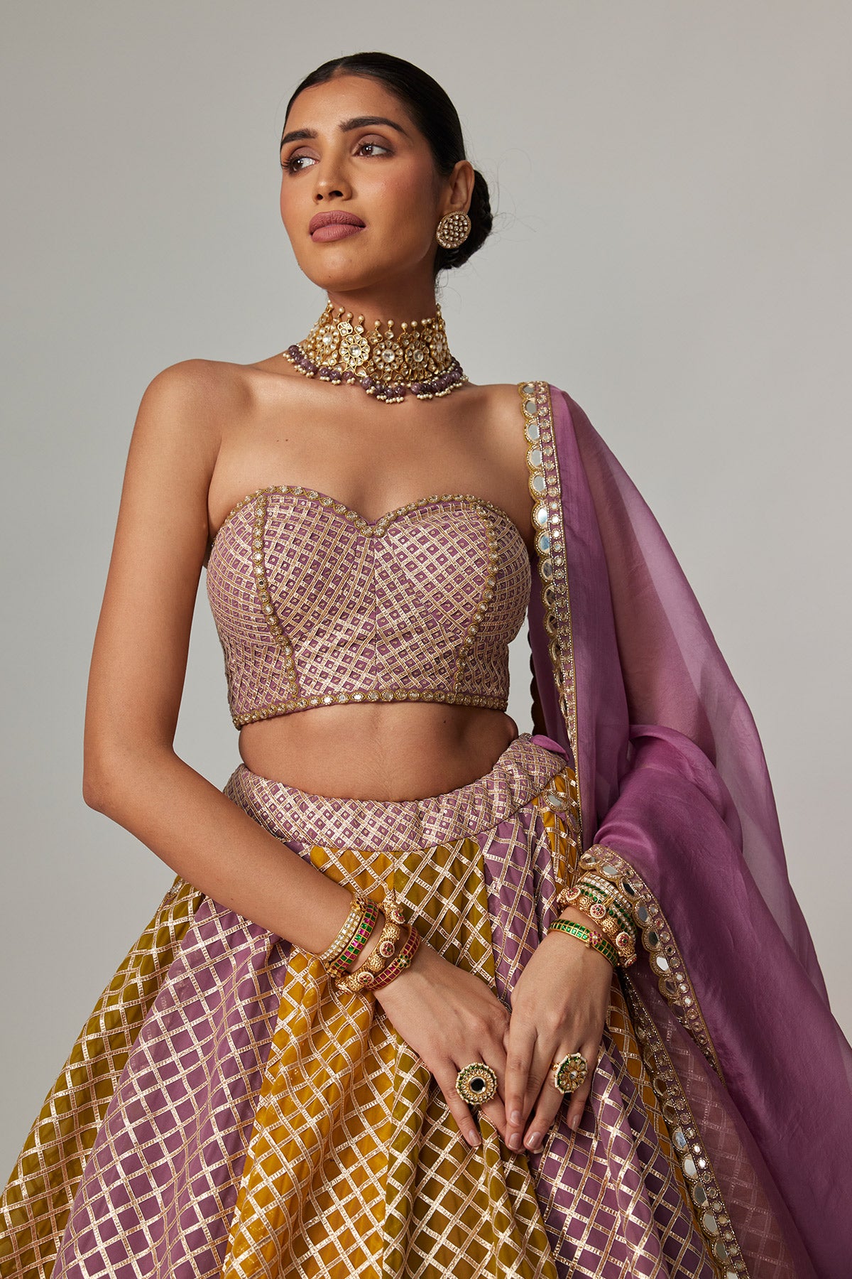 Mustard Multicolor Corset Skirt With Dupatta Set