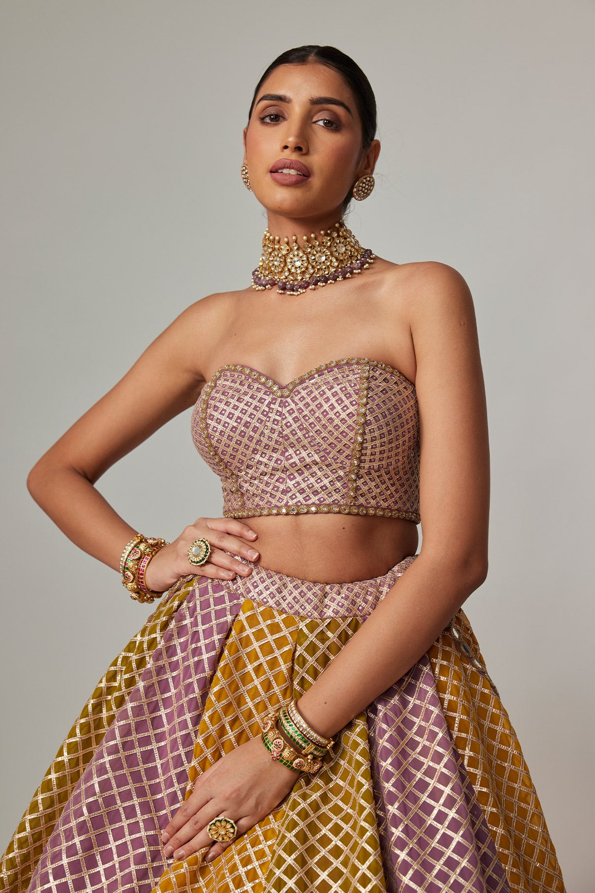 Mustard Multicolor Corset Skirt Set