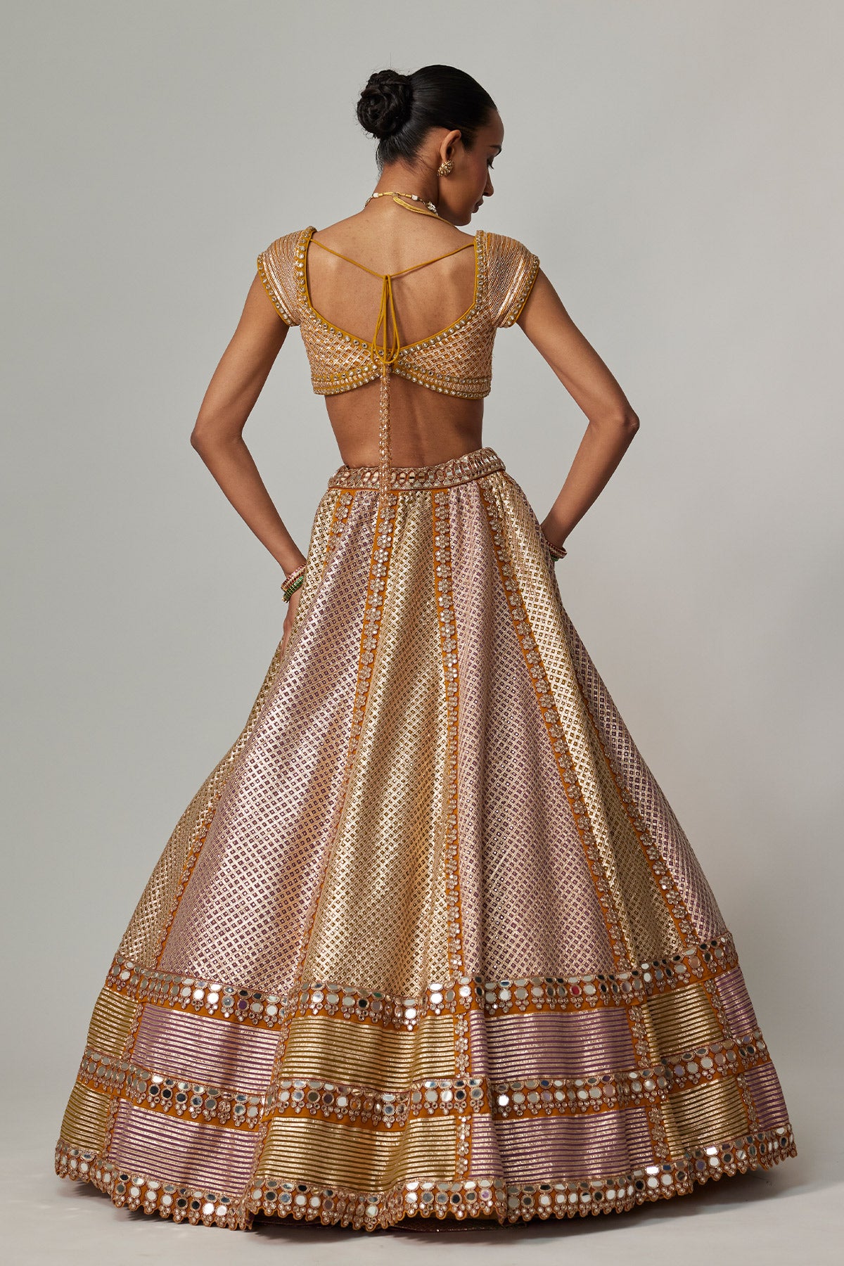 Mustard Multicolor Heavy Metallic Lehenga With Green Dupatta