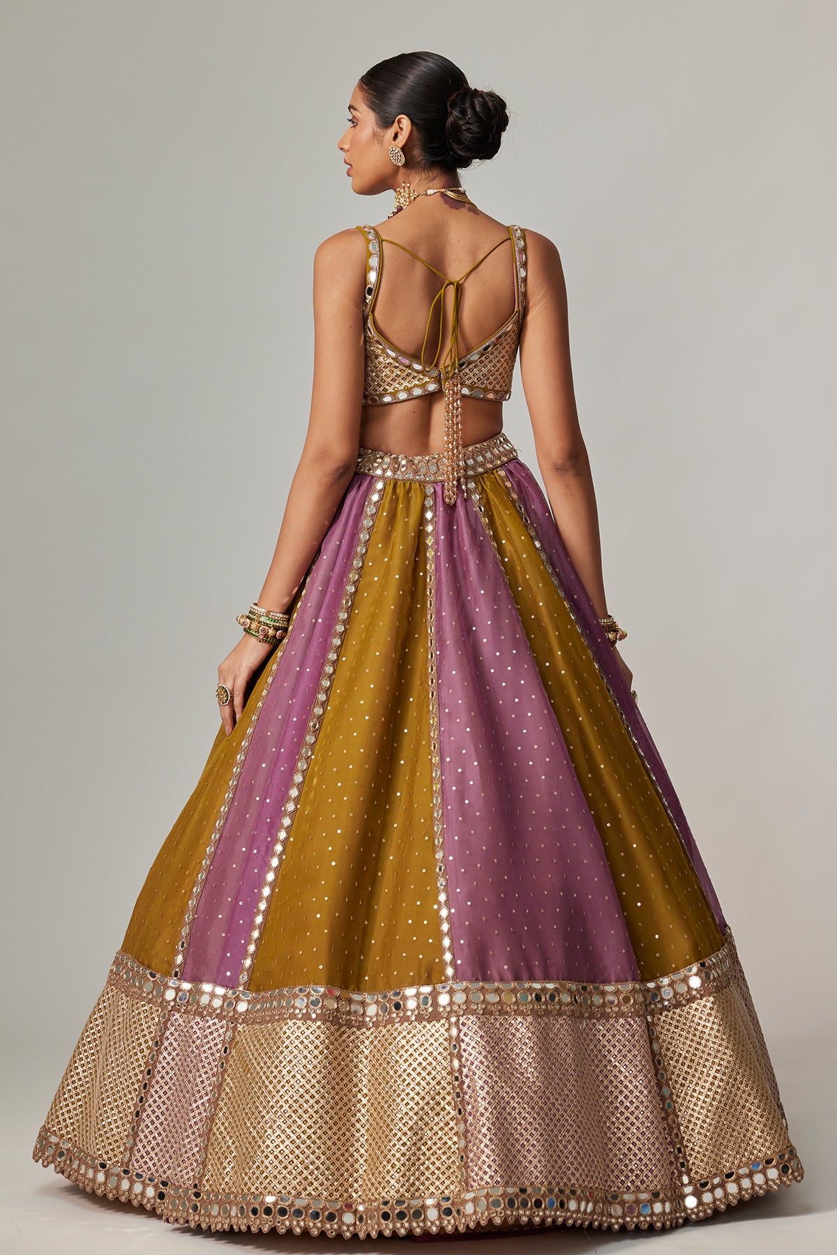 Green Multicolor Sequin Scatter Lehenga Set