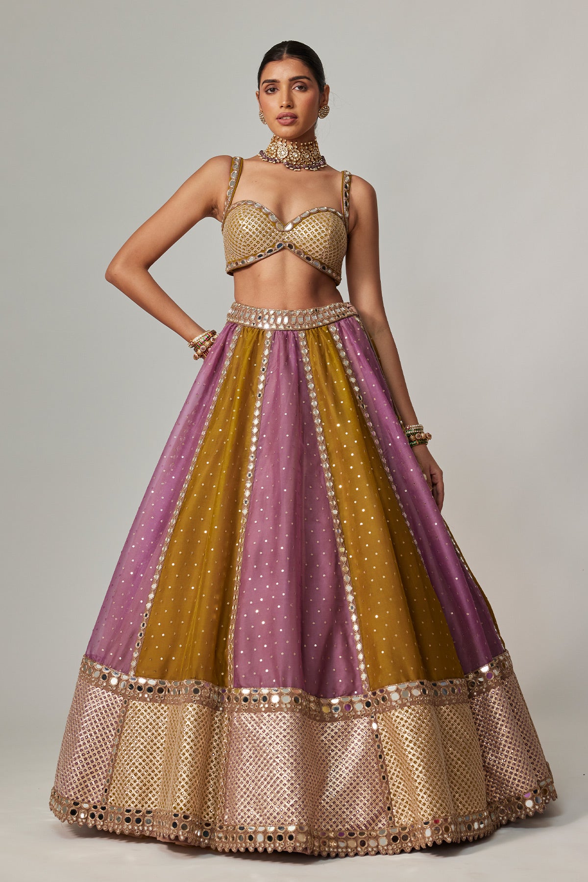 Green Multicolor Sequin Scatter Lehenga Set