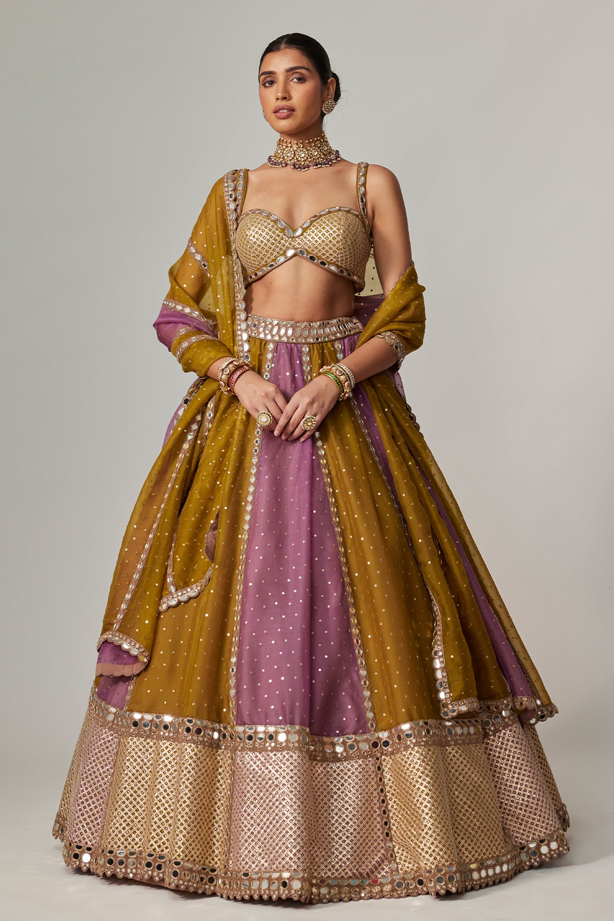Green Multicolor Sequin Scatter Lehenga Set